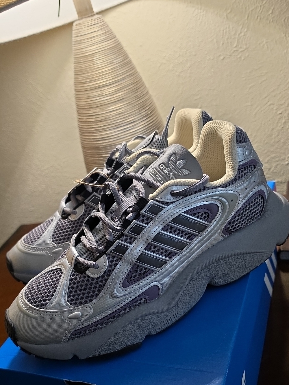 Adidas Ozmillen Gray and Violet Mesh Runner Sneakers 9.5 And 5 Women's